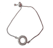 Bracelet- Rhinestone circle in middle with pull cord,  (Color Option with Gold and Silver)